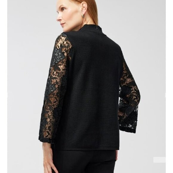 Chico's Crochet Lace Sleeve Black Pullover Sweater Size XL - Picture 2 of 12